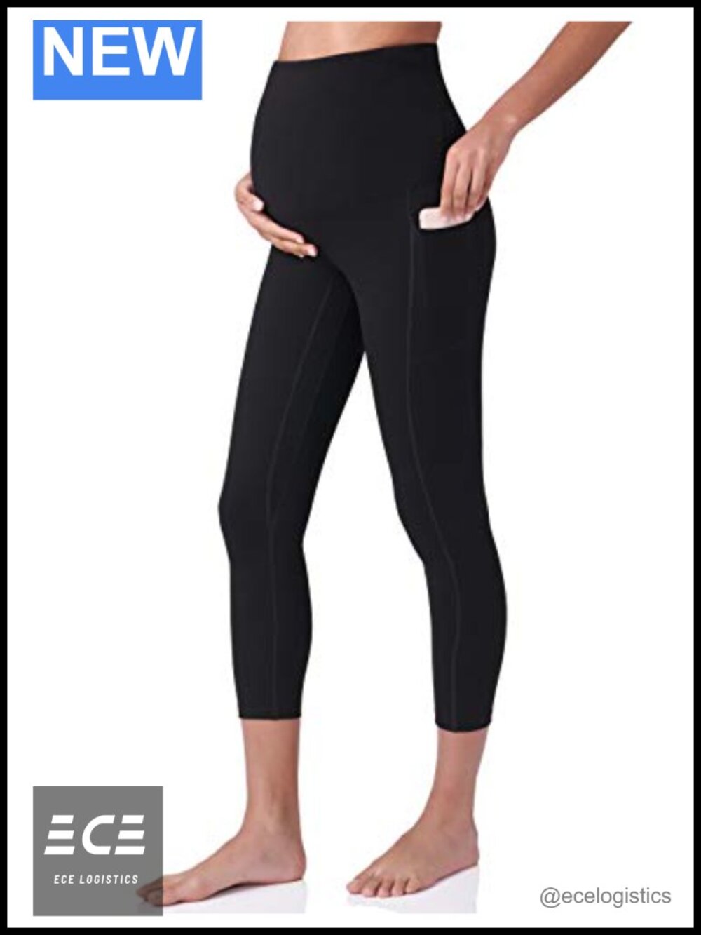 Maternity Capri Leggings with Pockets, Nylon Spandex, High Rise, Cropped